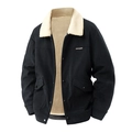 Chaqueta de pana para hombre con forro de sherpa y cuello de contraste en color negro - M / Negro