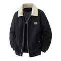 Herren Cordjacke in Schwarz mit weißem Fleecekragen und Simple Life Aufnäher - M / Schwarz