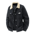 Giacca da uomo in velluto a coste con colletto in pile beige e bottoni a contrasto - M / Nero