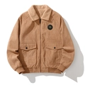 Men's tan corduroy jacket with shearling collar and zipper closure in a workwear style - 3XL / Yellow Fleece Lined