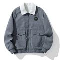 Men's gray corduroy jacket with white fleece collar and crown patch detail - 3XL / Grey Fleece-lined
