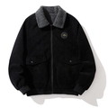 Men's black corduroy flight jacket with grey fleece collar and chest badge - 3XL / Black Fleece Lined