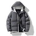 Men's dark gray hooded puffer jacket with white contrast lining and windproof features - M / Gray