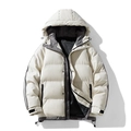 Men's oversized winter puffer jacket in beige with dark grey contrast trim and hooded design - M / Khaki