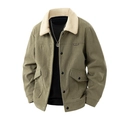 Herren Cordjacke in Olivgrün mit warmem Lammfellkragen und großen Cargotaschen - M / Bohnengrün