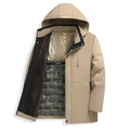 Parka invernale da uomo con cappuccio, calda fodera in eco-pelliccia e interno trapuntato - L / Cachi