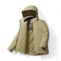 Chaqueta de invierno caqui con capucha acolchado de rombos y cuello a cuadros - M / Caqui