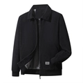 Chaqueta de pana negra para hombre con cremallera, cuello clásico y puños de canalé - Negro