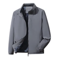 Chaqueta casual gris para hombre con cuello alto y forro decorativo con patrones azules - M / Gris