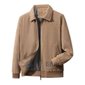Chaqueta casual de pana para hombre en color caqui con cremallera y detalle de parche - Caqui