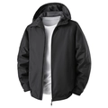 Men's casual black hooded windbreaker jacket with drawstring and full zip closure - S / Black