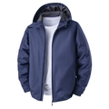 Men's navy blue windproof hooded jacket with front zipper and side pockets - S / Dark Blue