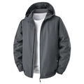 Men's dark grey windproof casual hooded jacket with adjustable cuffs and zipper - S / Dark Gray