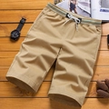 Pantaloncini casual da uomo in cotone beige con vita elastica a righe e coulisse - M / Cachi