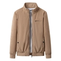 Brown corduroy jacket for men featuring a stand collar and ribbed cuffs for winter wear - M / Khaki
