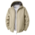 Men's khaki windproof hooded jacket with adjustable drawstring and velcro cuffs - S / Khaki