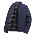 Men's navy blue casual baseball collar down jacket with quilted lining and metal zipper - M / Blue