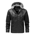 Veste en cuir noir pour homme avec capuche, détails matelassés et fermeture éclair - M / Noir