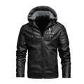 Chaqueta motera negra para hombre con capucha de forro polar gris y detalles acolchados - 3XL / Negro