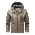 Veste en similicuir marron à capuche avec doublure polaire et détails sur les épaules - M / Khaki