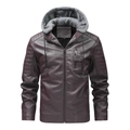 Veste en cuir violet foncé pour homme avec capuche, épaules matelassées et doublure - M / Bordeaux