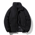 Men's black corduroy puffer jacket with stand collar and textured fabric finish - M / Black