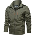 Men's outdoor army green utility jacket with embroidery and adjustable hood - M / Stand Collar Hooded Jacket / Army Green (8817 Style)