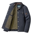 Chaqueta de trabajo clásica azul oscuro con cuello de solapa y algodón duradero para hombre - M / Azul oscuro
