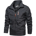 Giacca a vento nera da uomo con ricamo outdoor e dettaglio cerniera arancione - M / Giacca con collo alto / Grigio (Stile 8817)