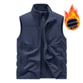 Dunkelblaue Herren Outdoor-Weste mit Fleece-Futter, Stehkragen und mehreren Reißverschlusstaschen - M / Dunkelblau