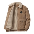 Men's khaki corduroy jacket with warm fleece lining and classic zipper closure - M / Khaki