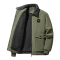 Men's olive corduroy jacket with thick fleece lining and buttoned pockets - M / Army Green