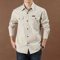 Men's khaki workwear long sleeve shirt with dual chest pockets and outdoor label - 6XL / Off White
