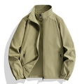 Chaqueta de senderismo softshell para hombre con cuello alto y tejido cortavientos verde - M / Caqui