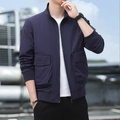 Men's navy blue casual functional outdoor jacket with stand collar and cargo pockets - M / Dark Blue