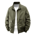 Chaqueta de aviador para hombre verde oliva con cuello alto y bolsillos de carga - M / Verde Militar