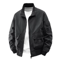 Men's black bomber jacket with stand collar and large cargo pockets for casual wear - M / Black