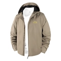 Waterproof khaki outdoor hooded jacket with drawstring and mountain logo for men - S / Khaki