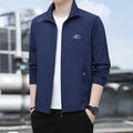 Men's navy blue sun protection jacket featuring a lightweight stand collar and logo - M / Dark Blue Mountain