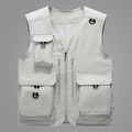 Men's light grey multi-pocket outdoor tactical vest with breathable mesh back design - M / Grey-Beige