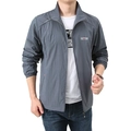 Men's ice silk sun protection jacket in grey with standing collar and zipper pockets - M / Dark Gray Lettering