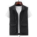Men's black multi-pocket utility cargo vest with zipper pockets and free spirit logo - M / Black