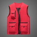 Men's red multi-pocket outdoor cargo vest with breathable mesh lining and reflective strips - M / Red