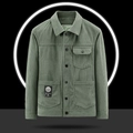 Men's military green corduroy jacket with classic lapel and functional utility pockets - M / Bean Green