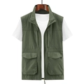 Men's outdoor utility cargo vest in army green with multiple pockets and stand collar - M / Army Green