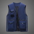 Men's navy outdoor utility vest with multi-pockets and breathable mesh lining - M / Navy Blue