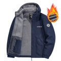 Men's navy blue hooded fleece jacket with grey fleece lining and zipper pockets - XS / Dark Blue