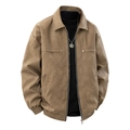 Men's vintage brown faux suede bomber jacket with retro lapel and metal zipper closure - M / Coffee