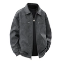 Men's vintage dark grey suede jacket with classic collar and zipper closure details - M / Dark Gray