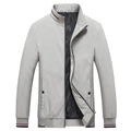 Veste décontractée gris clair pour hommes avec col montant et détails rayés aux bords - M / Kaki